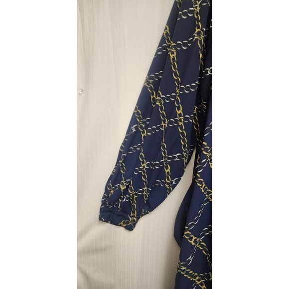 WHO WHAT WHERE Blue/Gold Chain Print Long Sleeve High Collar Dress Size XS - Picture 9 of 10